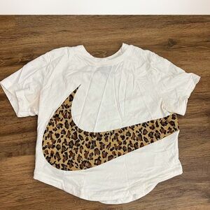 Nike White T-Shirt with Leopard Print Swoosh